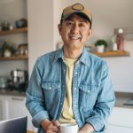 Retrato de un chino tomando café en casa